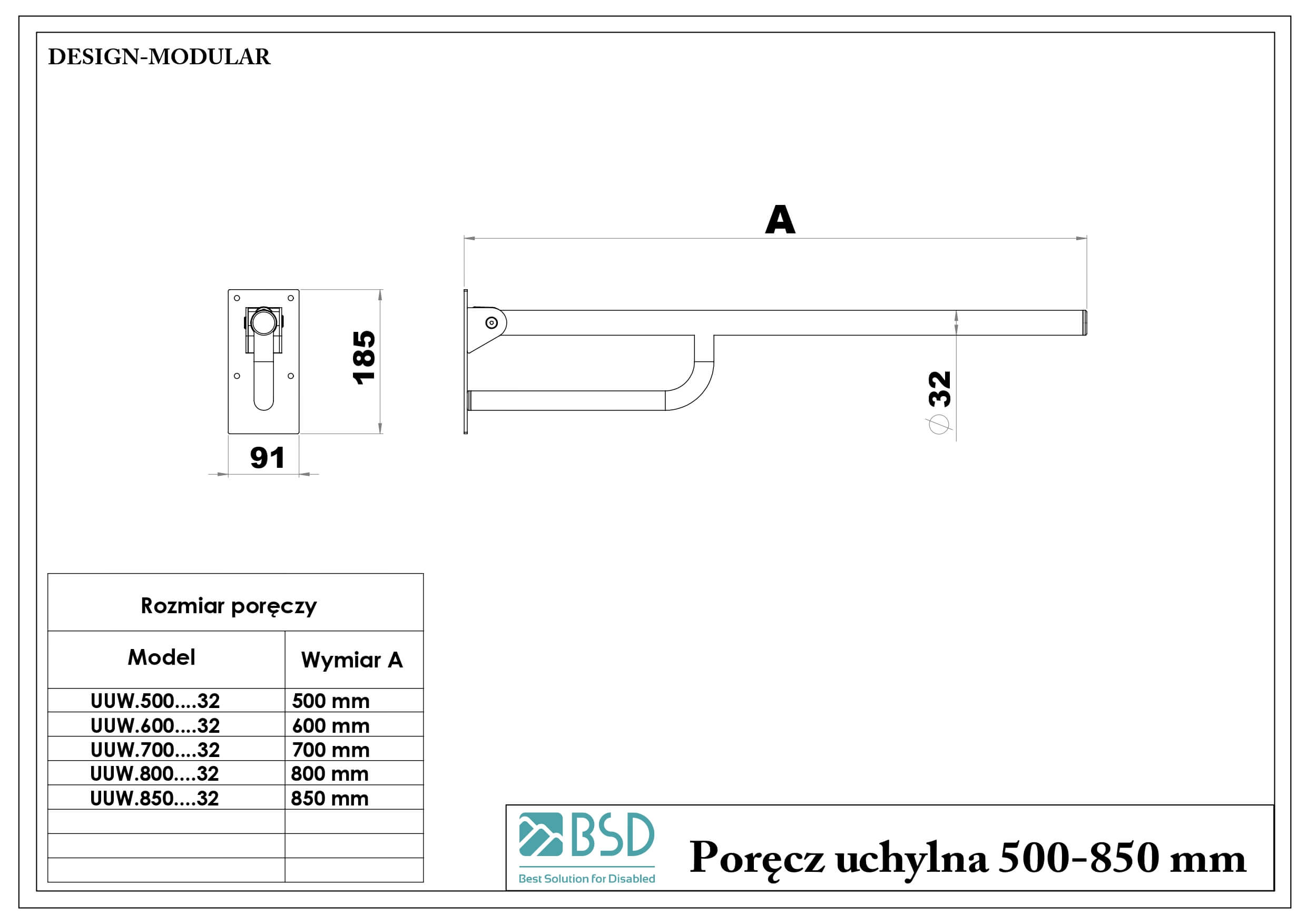 Uchwyt uchylny stal nierdzewna fi32 MODULAR