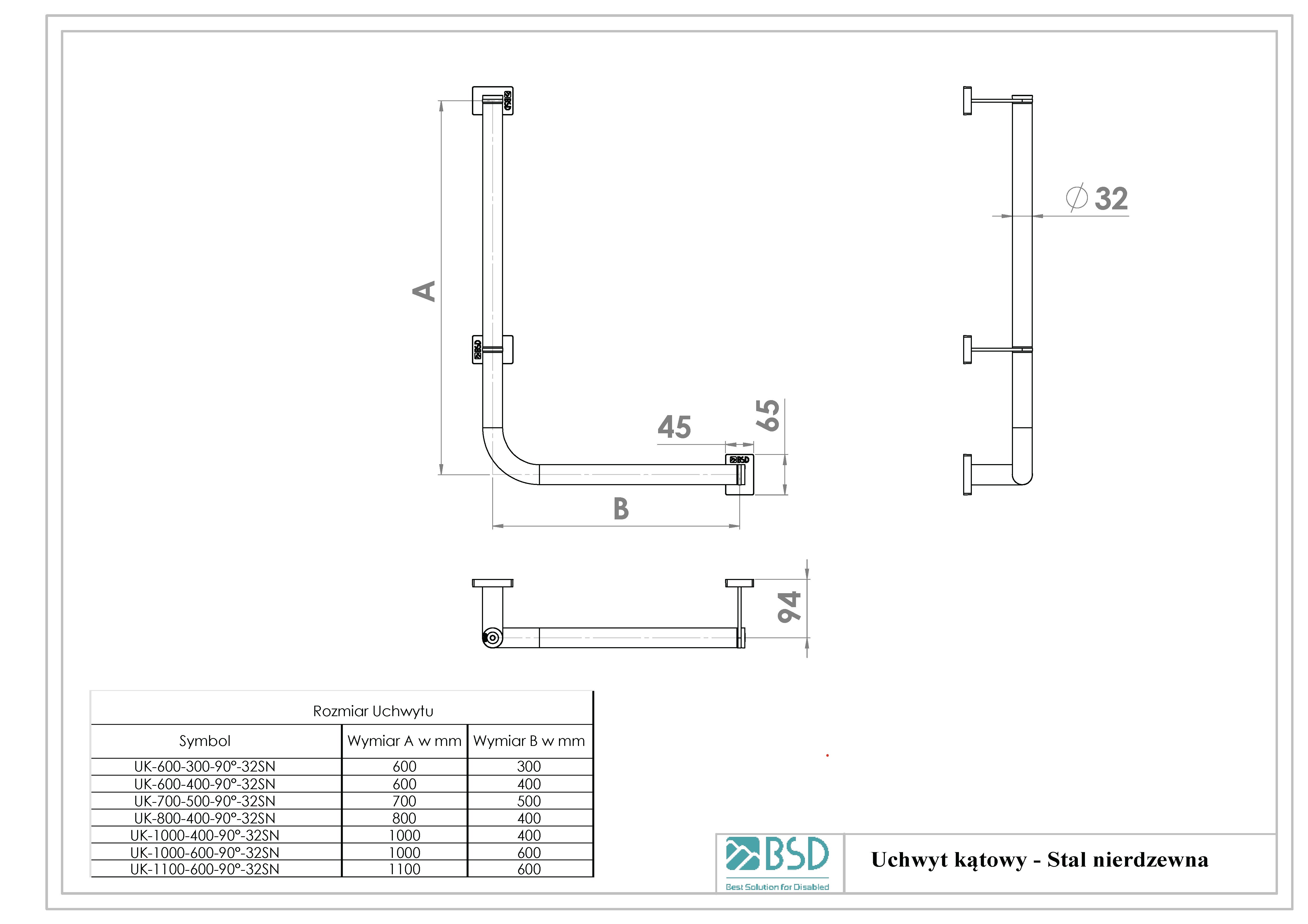 Uchwyt kątowy MODULAR fi32 60 x 40 cm