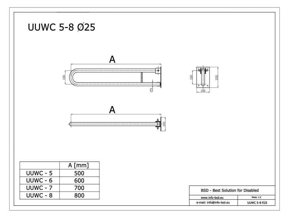 Uchwyt Uchylny dla Niepełnosprawnych 40 cm biały fi25