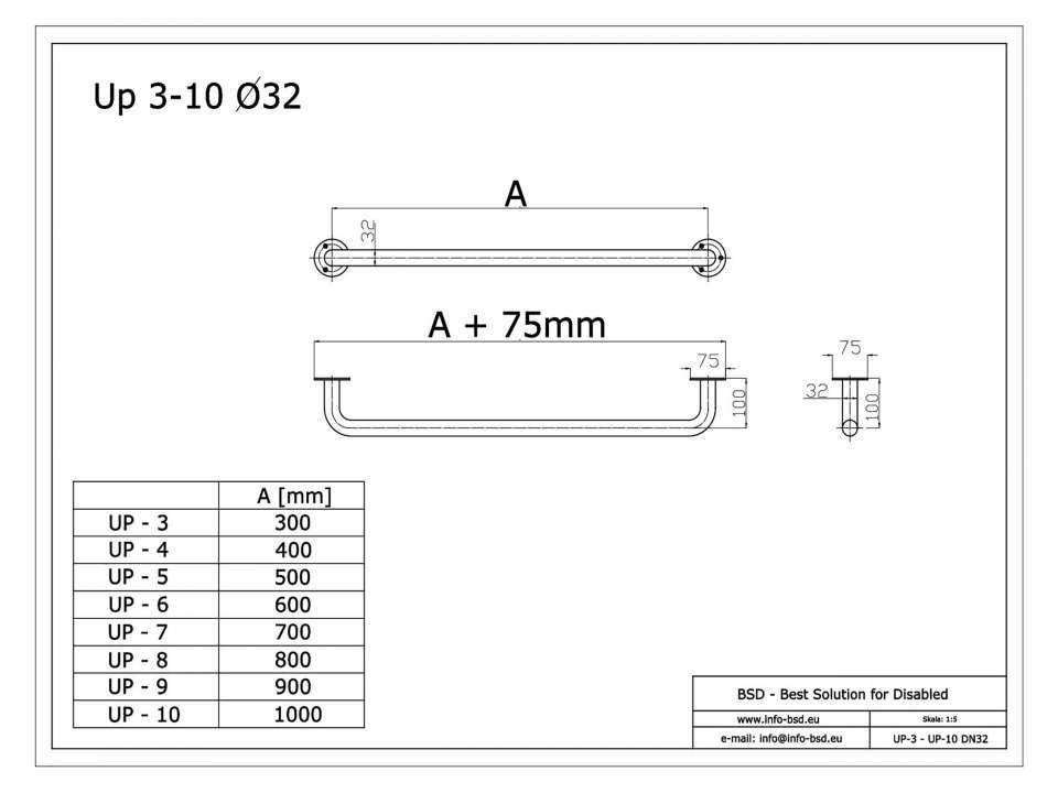 Uchwyt prosty stal nierdzewna ⌀32 mm – 40 cm