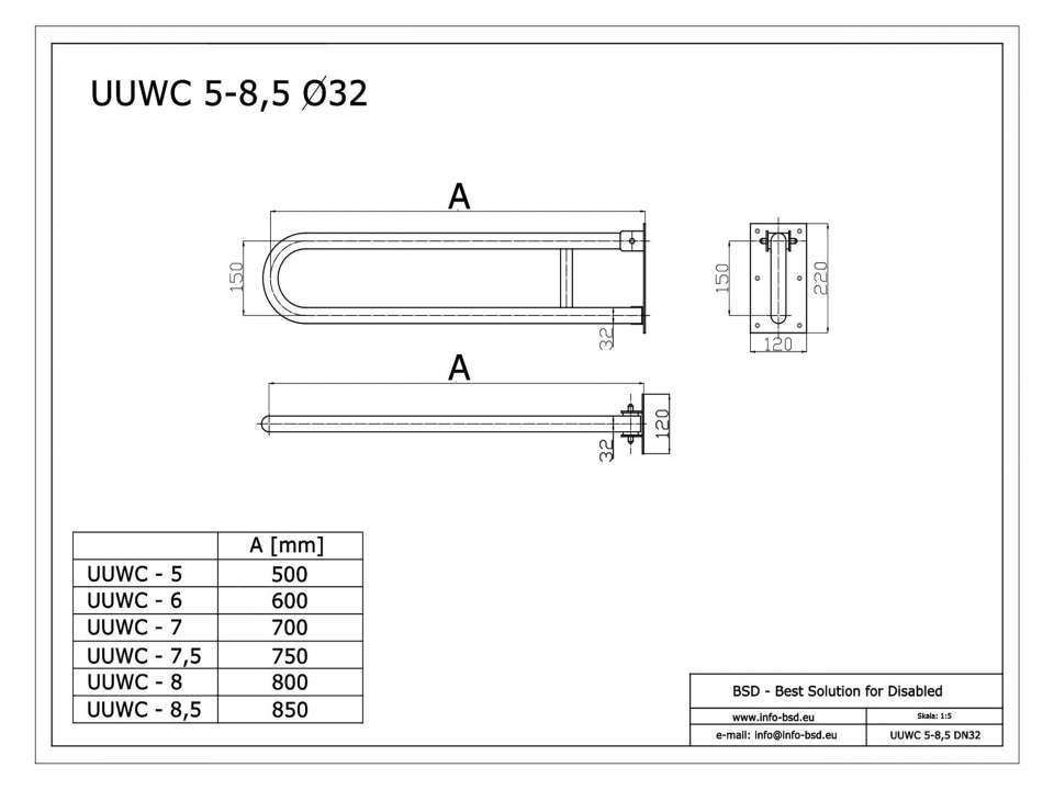 Uchwyt Łukowy Uchylny 85 cm – Stal Nierdzewna ⌀32 mm