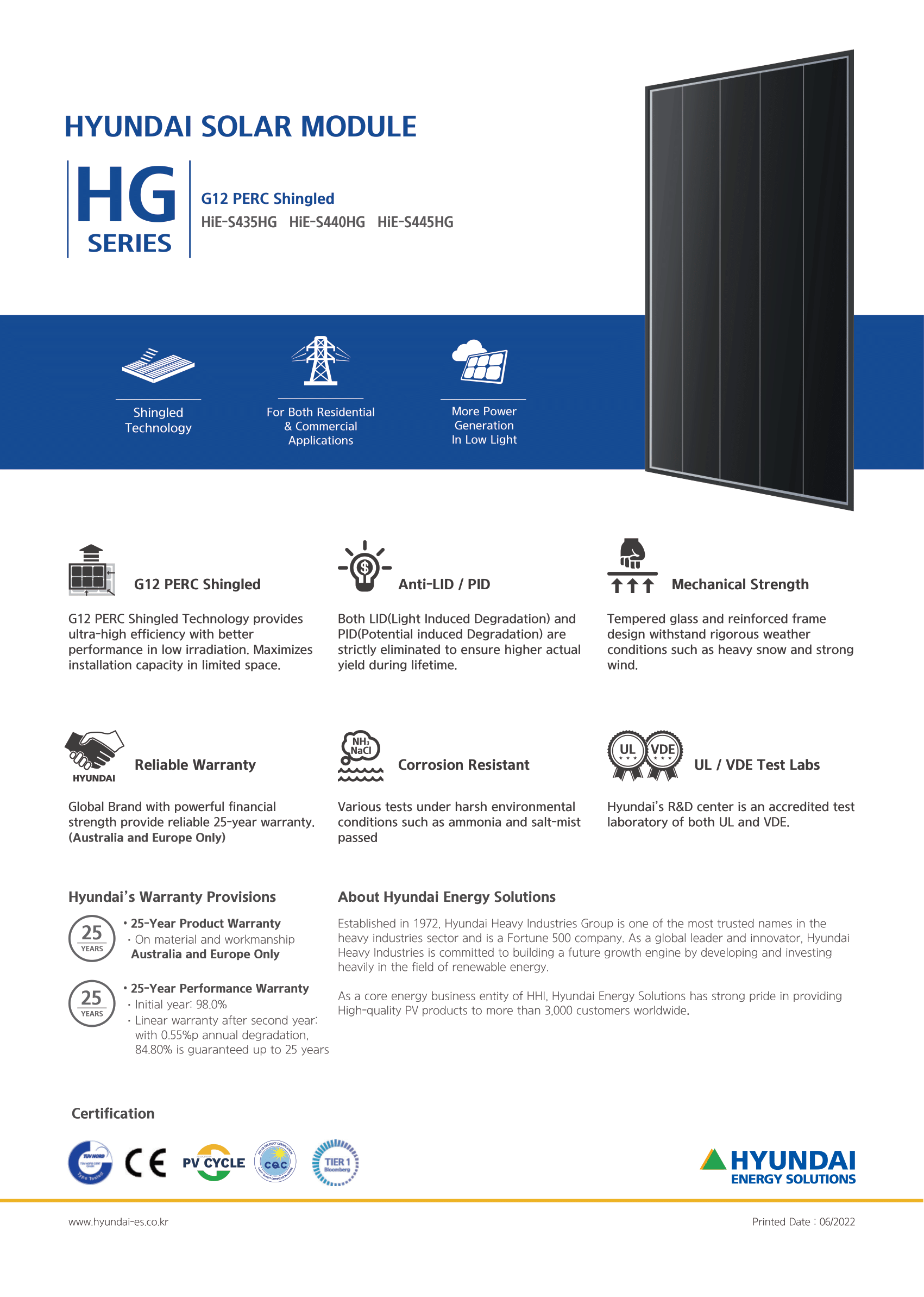 karta katalogowa panel fotowoltaiczny hyundai 440w black frame hie-s440hg