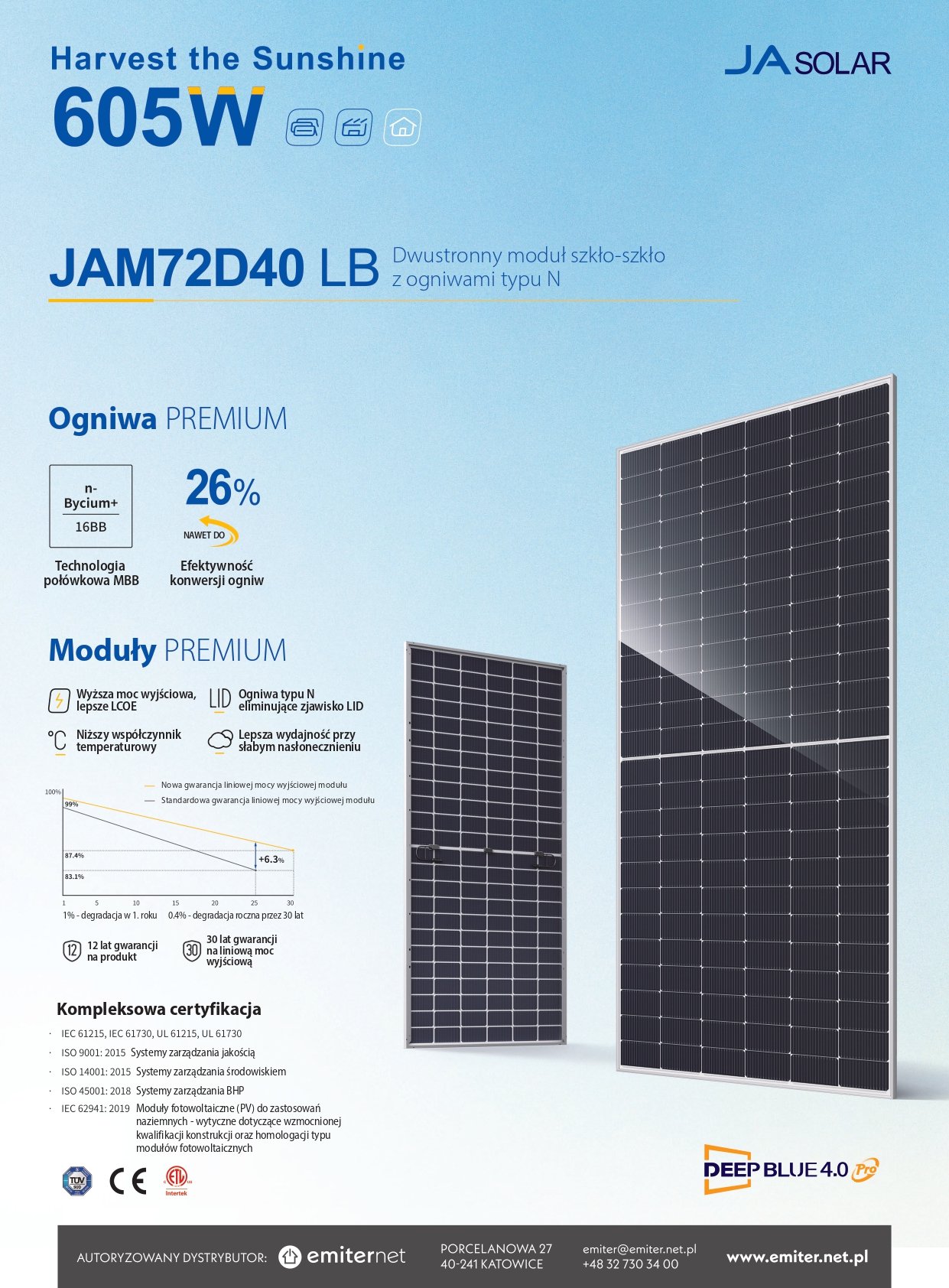 Karta katalogowa panel fotowoltaiczny 595w ja solar JAM72D40-595/LB_SF