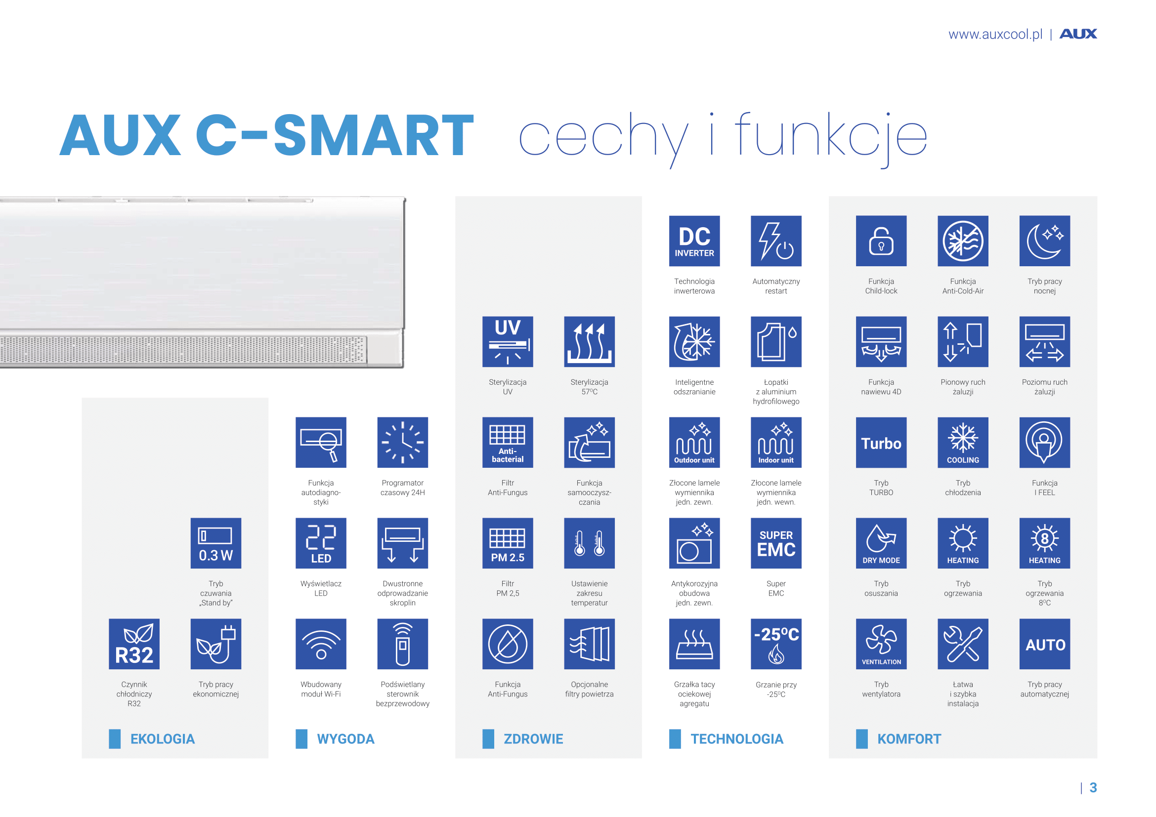 Klimatyzator ścienny AUX C-Smart 2,70kW (AUX-09CA)