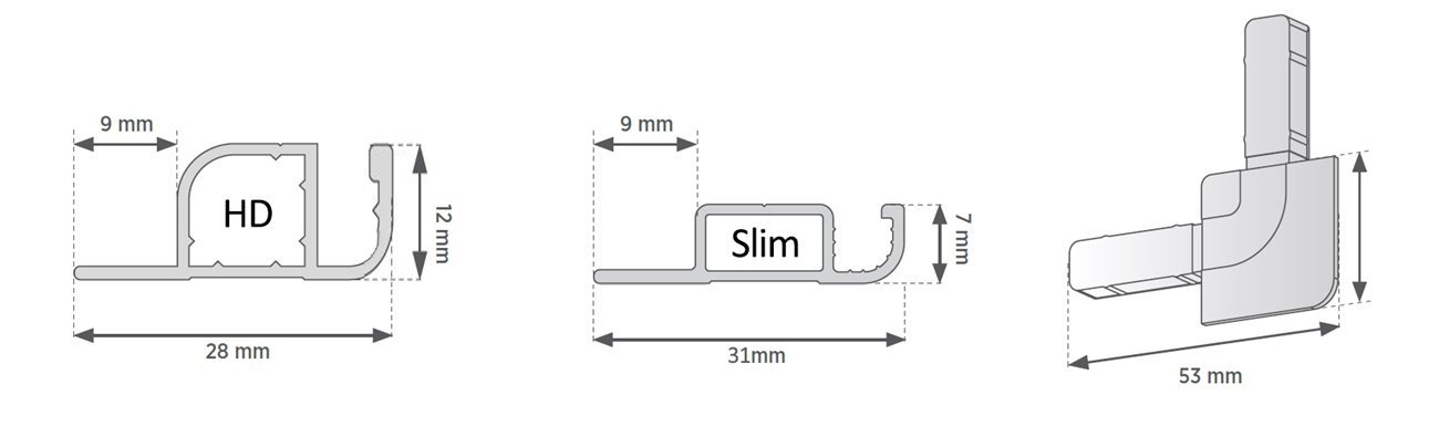 Moskitiera rmakowa Slim – wymiary profili