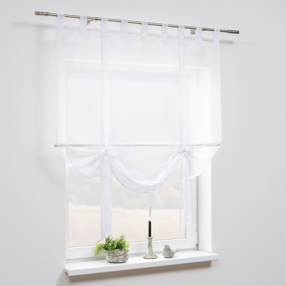 Rolety rzymskie woalowe z kokardą na karnisz