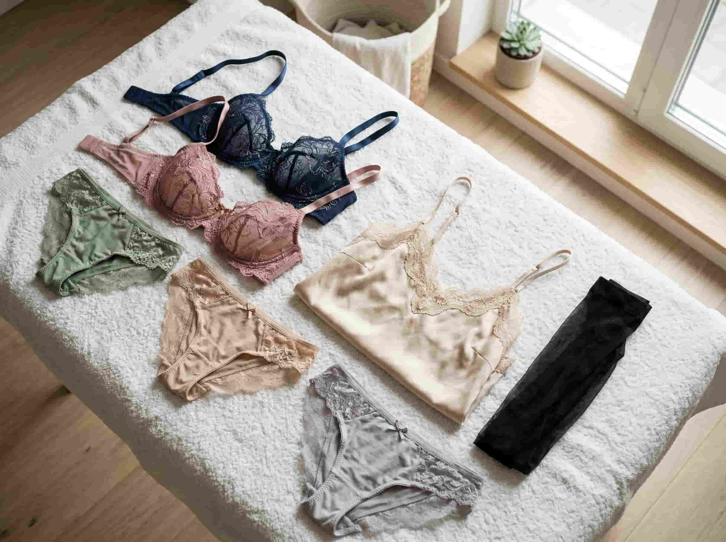 Prawidłowe suszenie biustonoszy i majtek na płasko na suchym ręczniku.