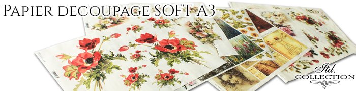 Papiery do decoupage * SOFT specjalny papier do decoupage Papier decoupage SOFT A3 * Cienki i bardzo wytrzymały papier do decoupage o gramaturze 40 gram