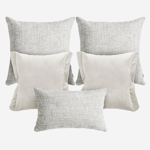 Kremowo-biały zestaw 5 poduszek dekoracyjnych do sypialni 