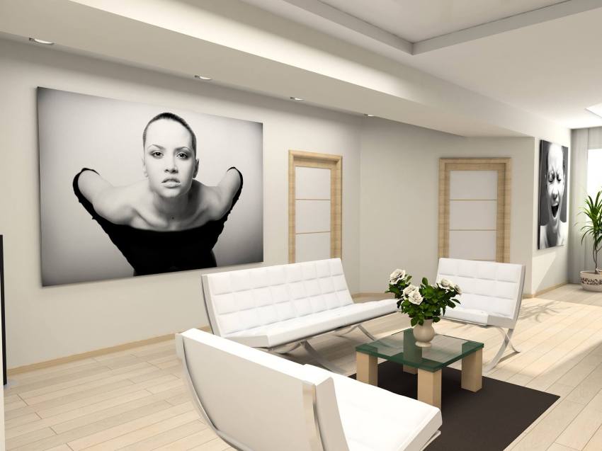 Salon z dużymi obrazami na ścianach - Dekoracje Decoart24.pl
