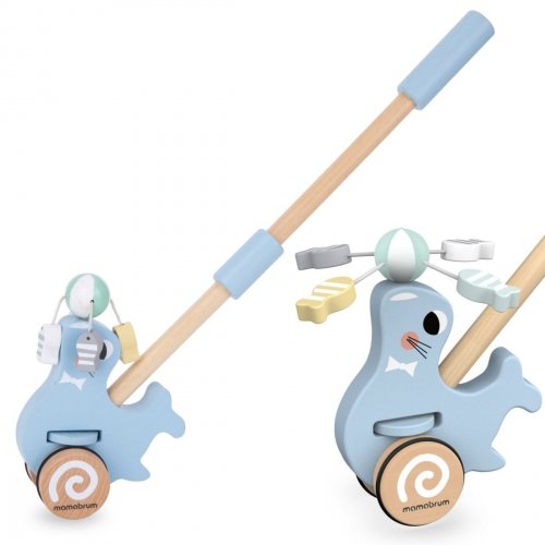 Drewniana foka z kijem do pchania - pchacz