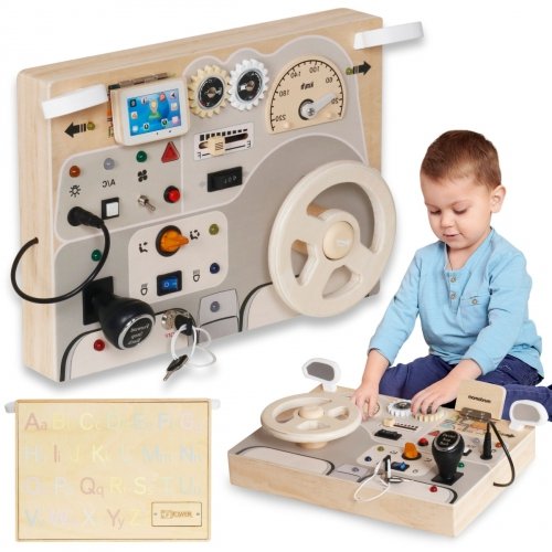 Drewniana tablica do zabawy Montessori dla małych dzieci - samochodowa deska rozdzielcza