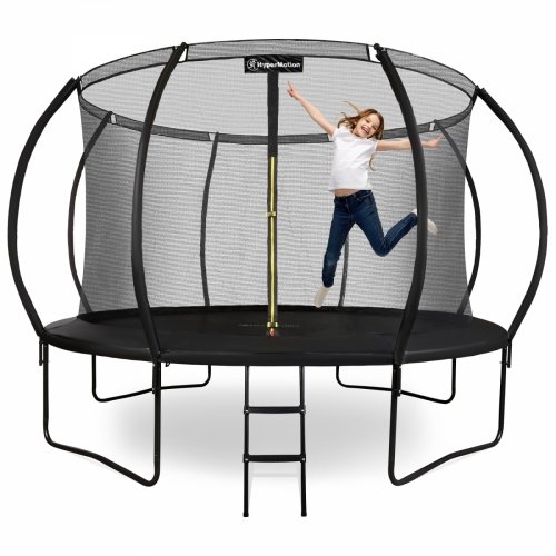 Trampolina ogrodowa XXL dla dzieci HyperMotion - 366 cm 12FT - z drabinką i siatką wewnętrzną - do domu i ogrodu - 150kg max