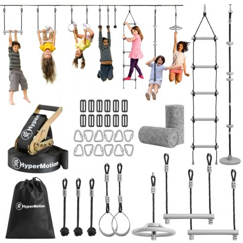 Tor przeszkód Ninja dla dzieci - zestaw slackline HyperMotion - 10 przeszkód