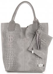 Kožené kabelka shopper bag Vittoria Gotti svetlo šedá V877