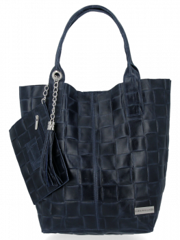 Kožené kabelka shopper bag Vittoria Gotti tmavě modrá B22