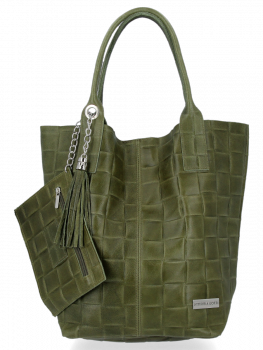 Kožené kabelka shopper bag Vittoria Gotti khaki B22