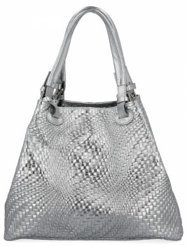 Módní kožená taška Shopper Bag 527 Stříbrná