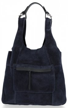 Kožené kabelka shopper bag Genuine Leather tmavě modrá 8023