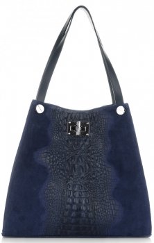 Kožené kabelka shopper bag Vera Pelle tmavě modrá 10477