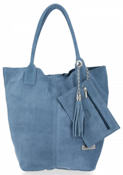 Kožené kabelka shopper bag Vittoria Gotti světle mdrá V5190