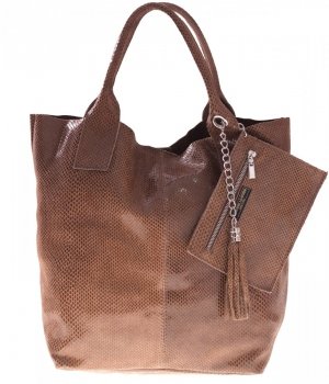 Kožené kabelka shopper bag Genuine Leather zemitá 555