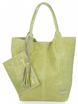 Kožené kabelka shopper bag Vittoria Gotti limetková B15