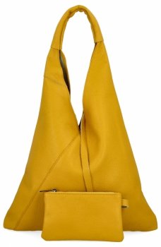 Italská Kožená Kabelka Shopper Bag s Malou Kosmetickou Taštičkou 5820S Žlutá