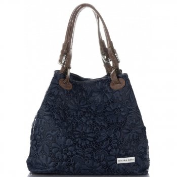 Kožené kabelka shopper bag Vittoria Gotti tmavě modrá V80049