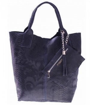 Bőr táska shopper bag Genuine Leather tengerkék 777