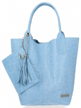 Bőr táska shopper bag Vittoria Gotti égszínkék B22