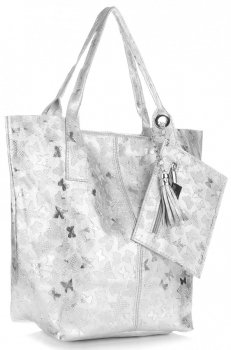 Bőr táska shopper bag Genuine Leather ezüst 555