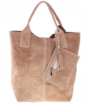 Bőr táska shopper bag Genuine Leather bézs 777