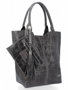 Bőr táska shopper bag Vittoria Gotti szürke B15