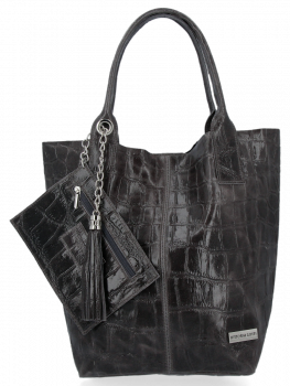 Bőr táska shopper bag Vittoria Gotti grafit B15