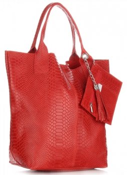 Bőr táska shopper bag Genuine Leather piros 777