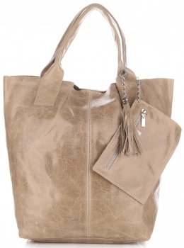 Bőr táska shopper bag Genuine Leather bézs 788