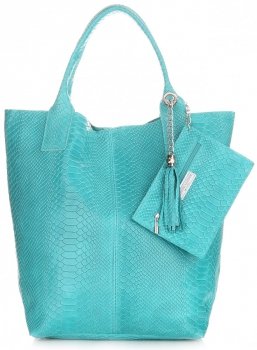Bőr táska shopper bag Genuine Leather türkizkék 777