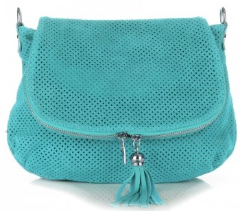 Bőr táska levéltáska Genuine Leather türkizkék A20E