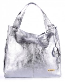 Bőr táska shopper bag Vittoria Gotti ezüst V9