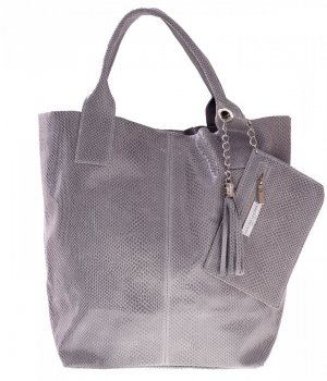 Bőr táska shopper bag Genuine Leather világosszürke 555
