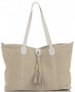 Bőr táska shopper bag Vittoria Gotti bézs V3076