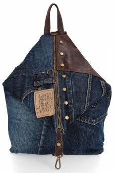 Divatos női hátizsák XL méretben 5883 csokoládé/kék farmer