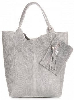 Bőr táska shopper bag Genuine Leather világosszürke 777