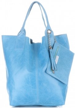 Bőr táska shopper bag Genuine Leather égszínkék 788