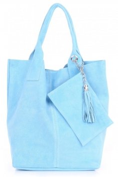 Bőr táska shopper bag Genuine Leather égszínkék 801