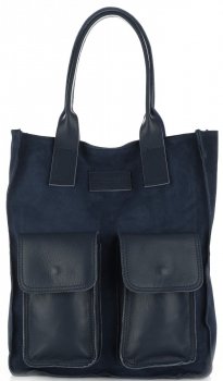 Bőr táska shopper bag Vittoria Gotti tengerkék V27A