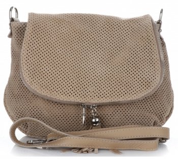Bőr táska levéltáska Genuine Leather sötét bézs A20E