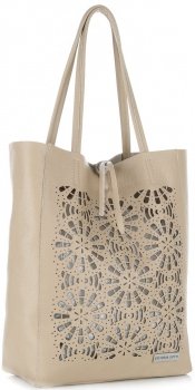 Bőr táska shopper bag Vittoria Gotti bézs V577