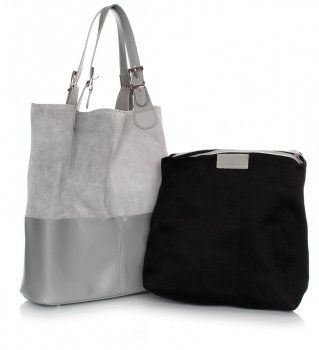 Bőr táska shopper bag Genuine Leather világosszürke 605
